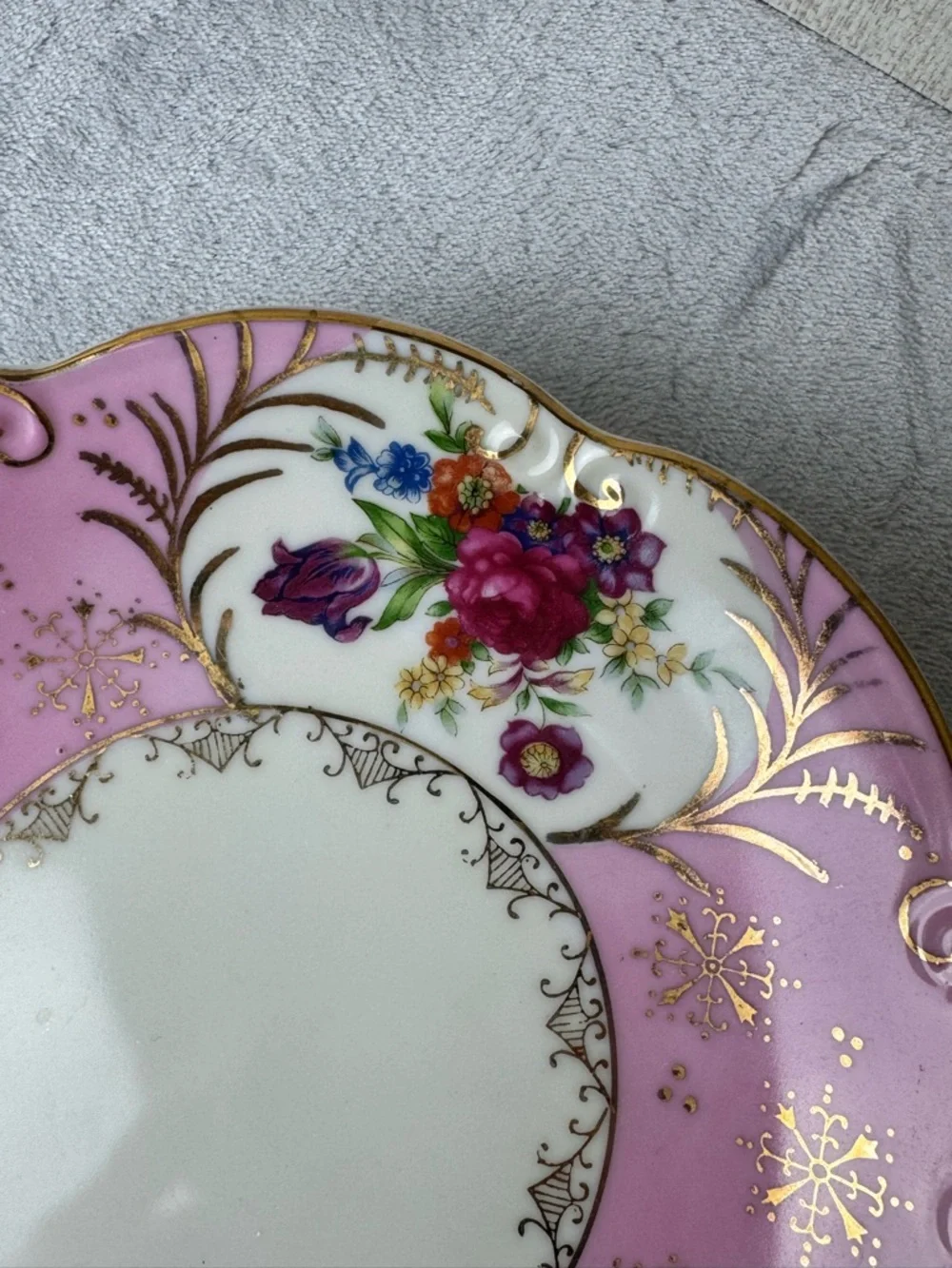 Vintage Lefton Pink and Gold Floral Porcelain Serving or Trinket Dish